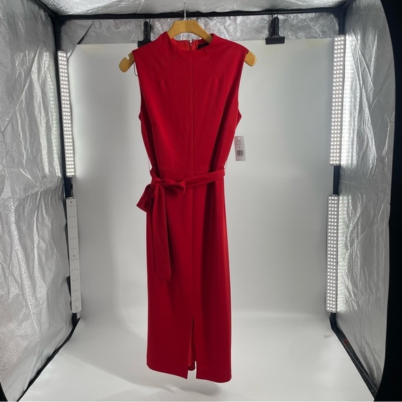 NWT Alexia Admor‎ Fara Red High Neck Midi Dress Front Split Classic Size 6 - Picture 2 of 11
